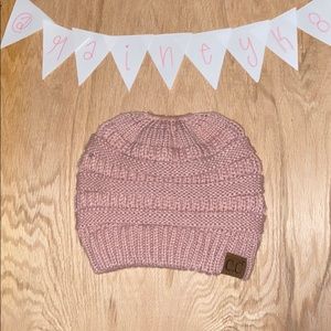 Baby Pink CC “Messy-Bun” Beanie!